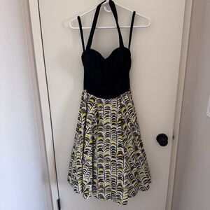 Anthropologie Girls from Savoy Halter Dress Memory of Feathers Fit & Flare Sz 6